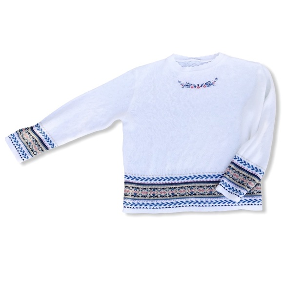 VINTAGE Lightweight White Floral Detail Sweater - Picture 2 of 8